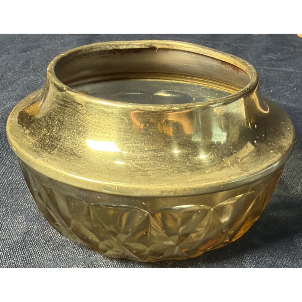 Rare Jeanette Glass Amber Windsor Diamond Ashtray Chrome Top For Part -miss. Top